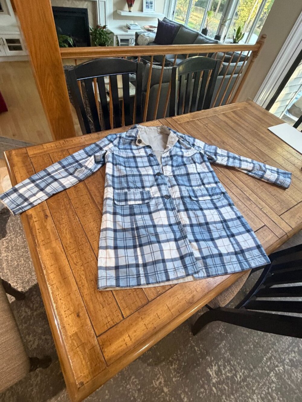 Barbour Reversible Raincoat Stone & Blue Tartan Button Mac Women's Petite 8